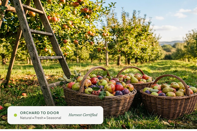 Fresh produce harvested from an orchard